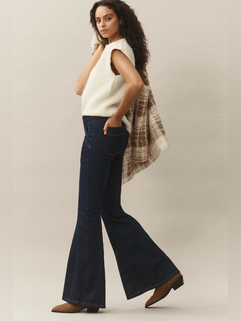 Pilcro Anthropologie High Rise Flare Jeans Dark Wash Stretch Boho 26 Western